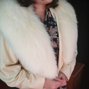 Three button ivory wool and fur jacket